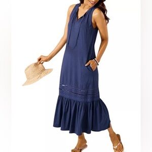 Tommy Bahama Marina Slub Sleeveless Midi dress in Island Navy X-Small